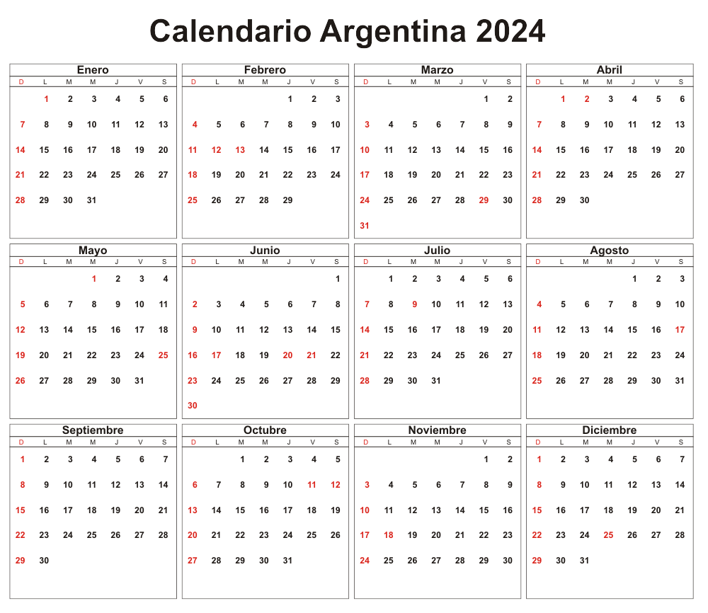 Calendario Feriados Argentina 2024